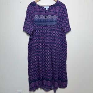 Only Necessities Women‎ Dress 1X Purple Floral Print Henley Short Sleeve House